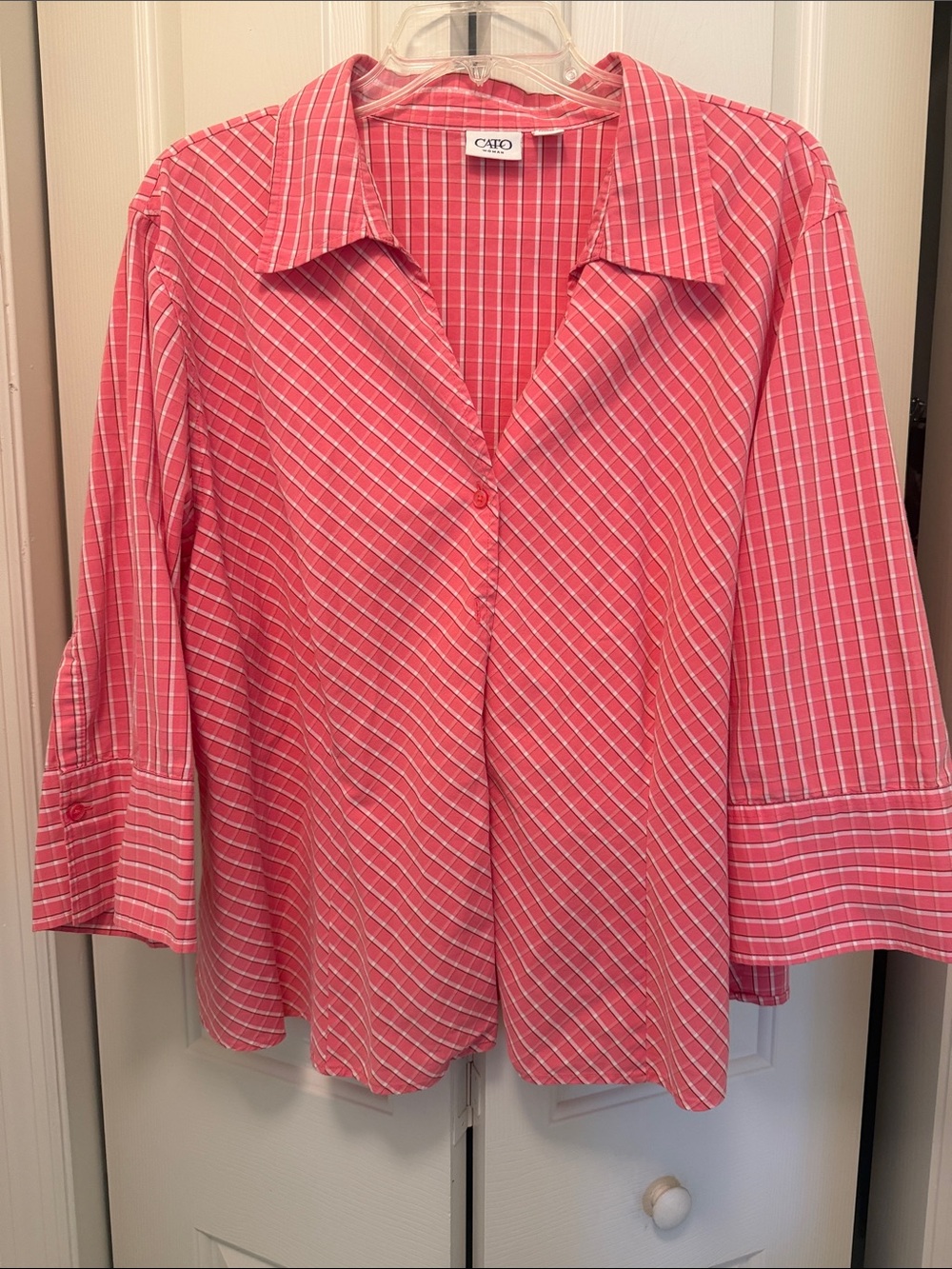 Cato Coral Pink Striped Button-Down Women's Shirt